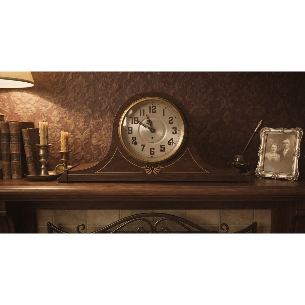 Vintage 1930s Plymouth 8-Day Tambour Mantel Clock Wood Case Made in USA
